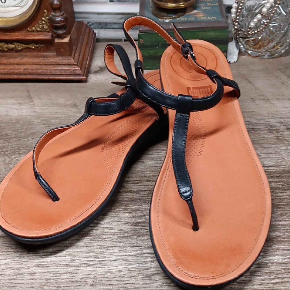 Fitflop Black and Tan T-Strap Sandals
